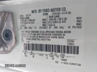 2020 Ford Transit Connect XL with VIN NM0LS6E75L1437794, listed as a IAAI auction lot 40646552 with 74,143 mi miles and . Bid and sale history available at DreamBid. Image 9.