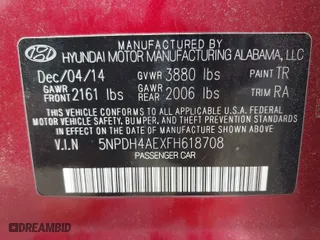 2015 Hyundai Elantra SE with VIN 5NPDH4AEXFH618708, listed as a IAAI auction lot 41932172 with 260,919 mi miles. Bid and sale history available at carsss.com. Image 9.