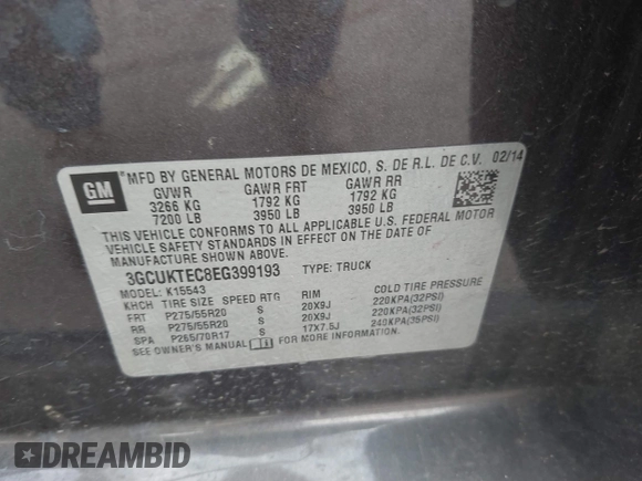 2014 Chevrolet Silverado 1500 High Country with VIN 3GCUKTEC8EG399193, listed as a IAAI auction lot 41789709 with 207,890 mi miles. Bid and sale history available at carsss.com. Image 9.