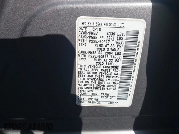 2011 Nissan Rogue SV with VIN JN8AS5MT9BW150676, listed as a IAAI auction lot 41800791 with 139,365 mi miles. Bid and sale history available at carsss.com. Image 9.