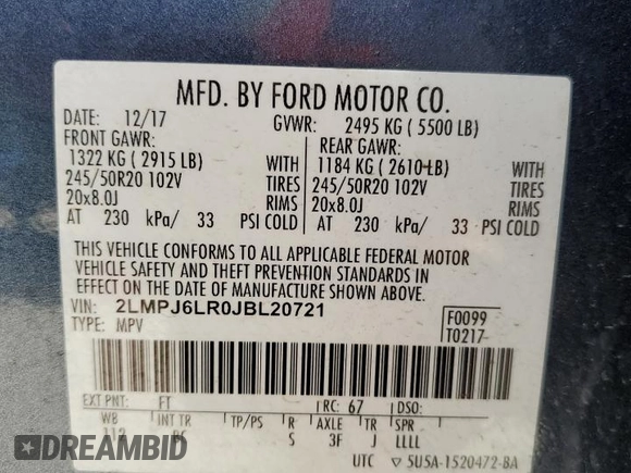 2018 Lincoln MKX Reserve with VIN 2LMPJ6LR0JBL20721, listed as a Copart auction lot 49153305 with 101,289 mi miles and Salvage Title. Bid and sale history available at DreamBid. Image 15.