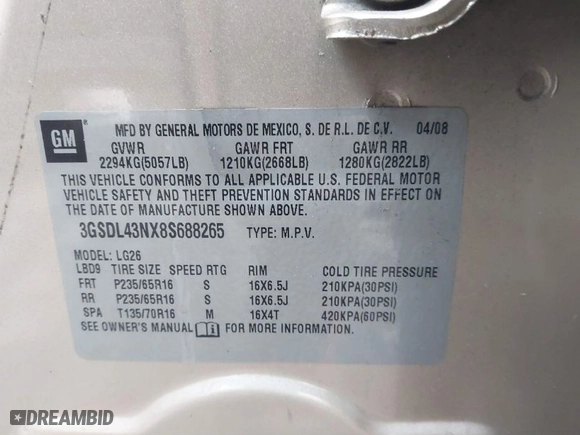 2008 Saturn VUE XE with VIN 3GSDL43NX8S688265, listed as a IAAI auction lot 41716631 with 226,368 mi miles. Bid and sale history available at carsss.com. Image 9.
