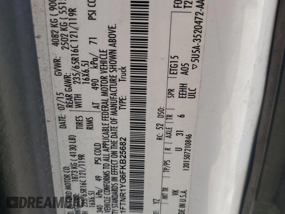2015 Ford Transit with VIN 1FTNR1YG6FKB25682, listed as a Copart auction lot 43178745 with 137,889 mi miles and Salvage Title. Bid and sale history available at DreamBid. Image 12.