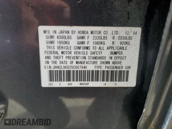 2005 Acura TSX with VIN JH4CL96825C007946, listed as a Copart auction lot 50728545 with 146,739 mi miles and Salvage Title. Bid and sale history available at carsss.com. Image 13.