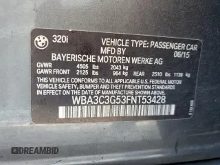 2015 BMW 3 Series 320i xDrive with VIN WBA3C3G53FNT53428, listed as a Copart auction lot 54406035 with 105,719 mi miles and Salvage Title. Bid and sale history available at carsss.com. Image 12.