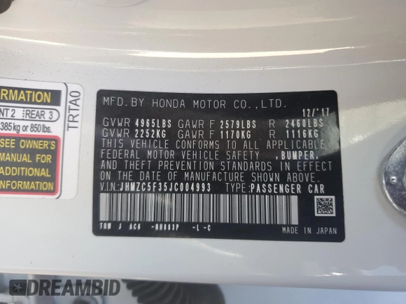 2018 Honda Clarity Plug-In Hybrid Touring with VIN JHMZC5F35JC004993, listed as a Copart auction lot 53534414 with 141,023 mi miles and Salvage Title. Bid and sale history available at carsss.com. Image 13.