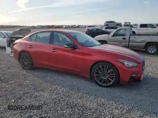 2021 Infiniti Q50 Red Sport 400 with VIN JN1FV7DP8MM850097, listed as a Copart auction lot 48663665 with 82,788 mi miles and Salvage Title. Bid and sale history available at DreamBid. Image 4.