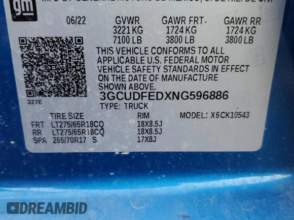 2022 Chevrolet Silverado 1500 LT Trail Boss with VIN 3GCUDFEDXNG596886, listed as a Copart auction lot 44925675 with 18,486 mi miles and Salvage Title. Bid and sale history available at DreamBid. Image 12.