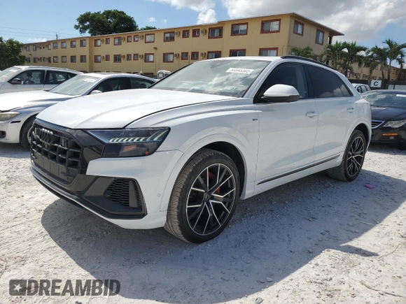 2019 Audi Q8 Prestige z VIN WA1FVAF10KD039615, wystawiony jako Copart lot #55595305 z przebiegiem 67 324 mil mil oraz Szkoda całkowita • Salvage title. Historia ofert i sprzedaży dostępna na DreamBid. Obrazek 1.