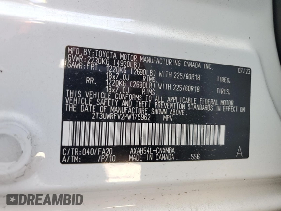 2023 Toyota RAV4 Hybrid XLE z VIN 2T3UWRFV2PW175962, wystawiony jako Copart lot #62761025 z przebiegiem 9 944 mil mil oraz Szkoda całkowita • Salvage title. Historia ofert i sprzedaży dostępna na DreamBid. Obrazek 13.
