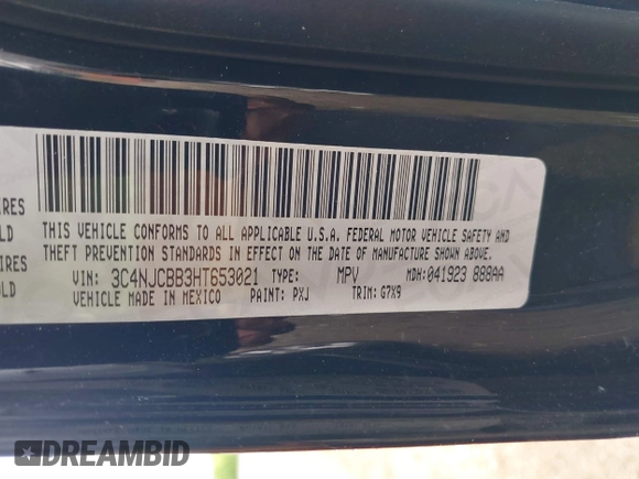 2017 Jeep Compass Latitude with VIN 3C4NJCBB3HT653021, listed as a IAAI auction lot 42263281 with 91,076 mi miles and . Bid and sale history available at DreamBid. Image 9.