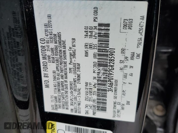 2016 Ford Fusion SE with VIN 3FA6P0T92GR285901, listed as a Copart auction lot 59808075 with 163,164 mi miles and Clean title. Bid and sale history available at DreamBid. Image 13.