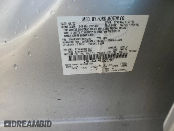 2012 Ford Flex SEL z VIN 2FMHK6CC9CBD20700, wystawiony jako Copart lot #42227855 z przebiegiem 194 889 mil mil oraz Szkoda całkowita • Salvage title. Historia ofert i sprzedaży dostępna na DreamBid. Obrazek 13.