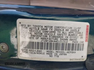 1998 Toyota Camry LE z VIN JT2BF28K4W0101312, wystawiony jako IAAI lot #42116546 z przebiegiem 365 712 mil mil oraz . Historia ofert i sprzedaży dostępna na DreamBid. Obrazek 9.