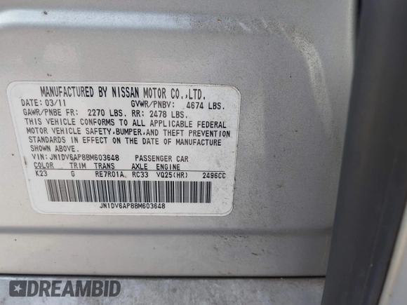 2011 Infiniti G25 Journey с VIN JN1DV6AP8BM603648, выставлен на аукционе IAAI как лот 41588304 с пробегом 209 178 миль миль и . История ставок и продаж доступна на DreamBid. Изображение 9.