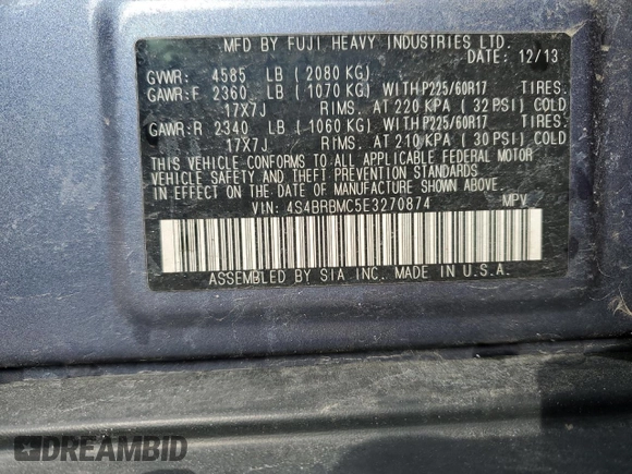 2014 Subaru Outback Limited with VIN 4S4BRBMC5E3270874, listed as a Copart auction lot 52716145 with 119,963 mi miles and Salvage Title. Bid and sale history available at DreamBid. Image 13.