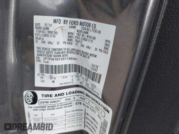 2014 Ford F-150 XL with VIN 1FTFW1EF2EFC42305, listed as a IAAI auction lot 41399663 with 167,809 mi miles. Bid and sale history available at carsss.com. Image 9.