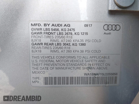 2018 Audi Q5 Premium Plus z VIN WA1BNAFY9J2055656, wystawiony jako IAAI lot #42187509 z przebiegiem 74 572 mil mil oraz . Historia ofert i sprzedaży dostępna na DreamBid. Obrazek 9.
