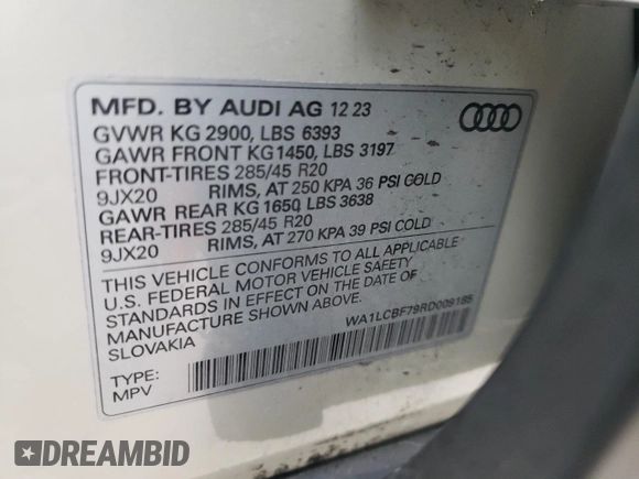 2024 Audi Q7 Premium Plus with VIN WA1LCBF79RD009185, listed as a Copart auction lot 85094024 with 4,448 mi miles and Salvage Title. Bid and sale history available at carsss.com. Image 14.