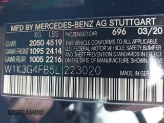 2020 Mercedes-Benz A 220 with VIN W1K3G4FB5LJ223020, listed as a IAAI auction lot 41323859 with 93,350 mi miles and . Bid and sale history available at DreamBid. Image 9.