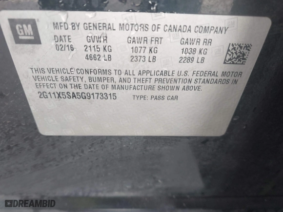 2016 Chevrolet Impala LS with VIN 2G11X5SA5G9173315, listed as a IAAI auction lot 41116158 with 203,983 mi miles. Bid and sale history available at carsss.com. Image 9.