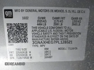 2023 Chevrolet Equinox LS z VIN 3GNAXHEG7PL128521, wystawiony jako IAAI lot #41807239 z przebiegiem 46 112 mil mil oraz . Historia ofert i sprzedaży dostępna na DreamBid. Obrazek 9.