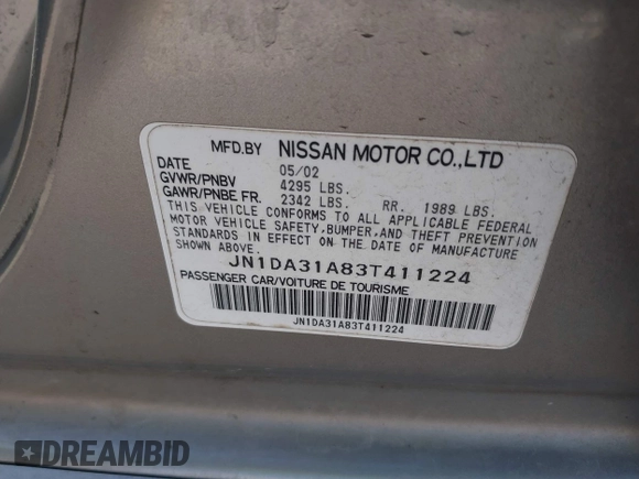 2003 Nissan Maxima GLE z VIN JN1DA31A83T411224, wystawiony jako IAAI lot #41905714 z przebiegiem Nie podano mil oraz . Historia ofert i sprzedaży dostępna na DreamBid. Obrazek 9.