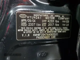 2004 Hyundai Sonata GLS with VIN KMHWF35H74A065531, listed as a Copart auction lot 58972164 with 96,352 mi miles and Salvage Title. Bid and sale history available at carsss.com. Image 12.