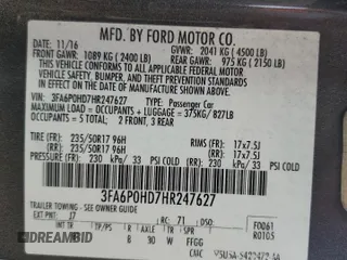 2017 Ford Fusion SE with VIN 3FA6P0HD7HR247627, listed as a Copart auction lot 61872975 with 230,032 mi miles and Salvage title. Bid and sale history available at DreamBid. Image 12.