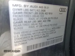 2021 Audi Q8 Prestige with VIN WA1FVAF16MD039587, listed as a Copart auction lot 56030345 with 66,976 mi miles and Salvage title. Bid and sale history available at DreamBid. Image 13.