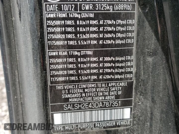 2013 Land Rover Range Rover Sport SC z VIN SALSH2E43DA787351, wystawiony jako Copart lot #58898885 z przebiegiem 174 585 mil mil oraz Szkoda całkowita • Salvage title. Historia ofert i sprzedaży dostępna na DreamBid. Obrazek 13.