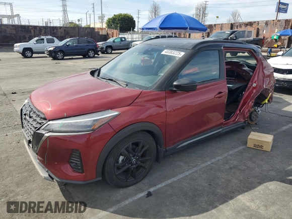 2023 Nissan Kicks SR with VIN 3N1CP5DV0PL494985, listed as a Copart auction lot 48383225 with 34,887 mi miles and Salvage Title. Bid and sale history available at DreamBid. Image 1.