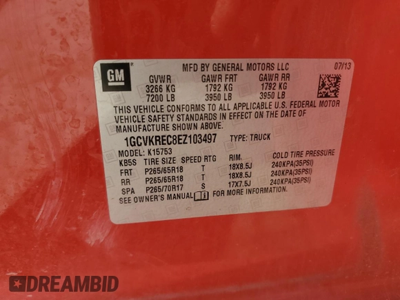 2014 Chevrolet Silverado 1500 LT with VIN 1GCVKREC8EZ103497, listed as a Copart auction lot 56551185 with 200,288 mi miles and Salvage Title. Bid and sale history available at DreamBid. Image 12.