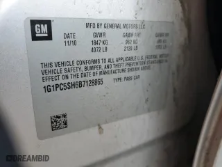 2011 Chevrolet Cruze LS with VIN 1G1PC5SH6B7128865, listed as a Copart auction lot 45212985 with 273,131 mi miles and Salvage Title. Bid and sale history available at carsss.com. Image 12.