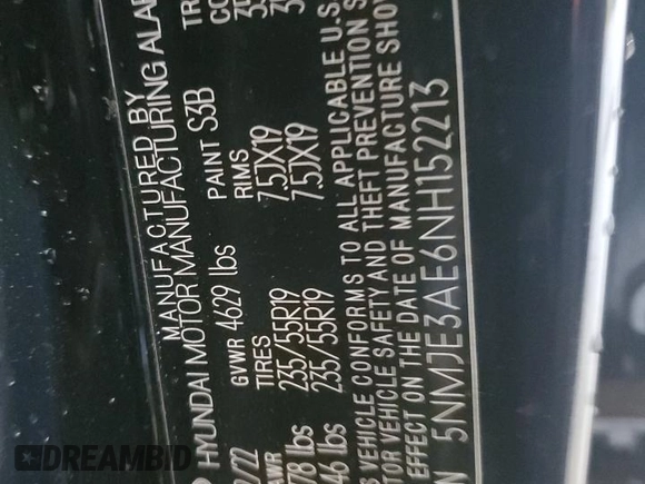 2022 Hyundai Tucson Limited with VIN 5NMJE3AE6NH152213, listed as a Copart auction lot 53332075 with 28,424 mi miles and Salvage Title. Bid and sale history available at carsss.com. Image 13.