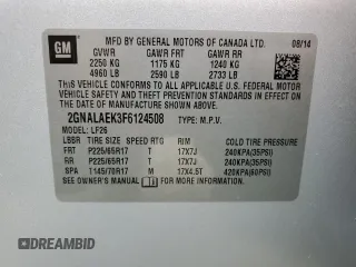 2015 Chevrolet Equinox LS with VIN 2GNALAEK3F6124508, listed as a Copart auction lot 52595755 with 156,826 mi miles and Salvage Title. Bid and sale history available at DreamBid. Image 15.