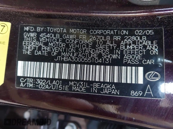 2005 Lexus ES 350 с VIN JTHBA30G055104131, выставлен на аукционе IAAI как лот 42544281 с пробегом 211 614 миль миль и . История ставок и продаж доступна на DreamBid. Изображение 9.