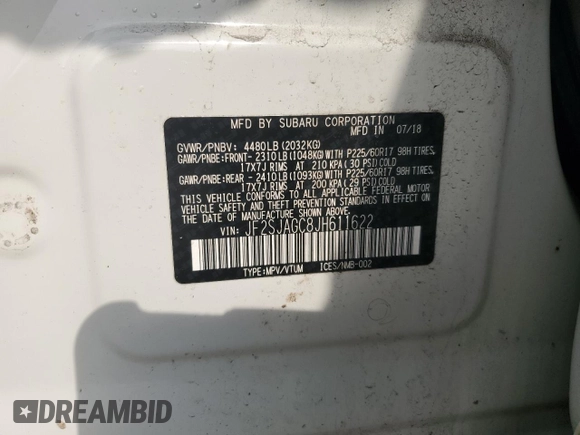 2018 Subaru Forester Premium with VIN JF2SJAGC8JH611622, listed as a Copart auction lot 54200635 with 94,223 mi miles and Salvage Title. Bid and sale history available at DreamBid. Image 13.