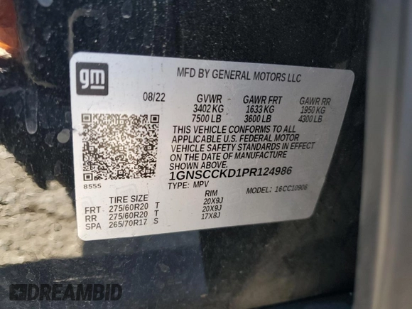 2023 Chevrolet Suburban LT with VIN 1GNSCCKD1PR124986, listed as a Copart auction lot 87432904 with 105,026 mi miles and Salvage Title. Bid and sale history available at DreamBid. Image 14.