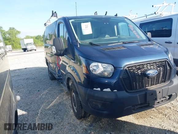 2023 Ford Transit Cargo with VIN 1FTBR1Y84PKB55342, listed as a IAAI auction lot 41511478 with 27,688 mi miles and . Bid and sale history available at DreamBid. Image 1.