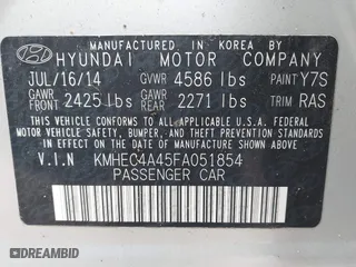 2015 Hyundai Sonata Hybrid Limited with VIN KMHEC4A45FA051854, listed as a IAAI auction lot 41853648 with 160,422 mi miles. Bid and sale history available at carsss.com. Image 9.