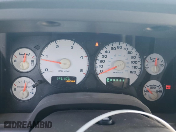 2005 Dodge Ram 2500 ST with VIN 3D7KR28C25G738867, listed as a Copart auction lot 52388805 with 196,106 mi miles and Salvage Title. Bid and sale history available at carsss.com. Image 9.