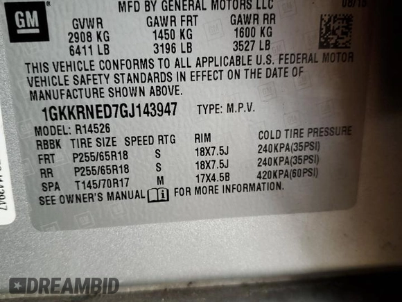 2016 GMC Acadia SLE with VIN 1GKKRNED7GJ143947, listed as a Copart auction lot 50416385 with 106,248 mi miles and Salvage Title. Bid and sale history available at DreamBid. Image 13.