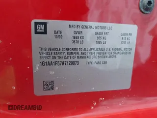 2010 Chevrolet Cobalt with VIN 1G1AA1F57A7129073, listed as a IAAI auction lot 41376366 with 207,890 mi miles and . Bid and sale history available at DreamBid. Image 9.