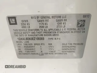 2014 Chevrolet Equinox LT with VIN 1GNALBEK0EZ106069, listed as a IAAI auction lot 42037368 with 133,777 mi miles. Bid and sale history available at carsss.com. Image 9.