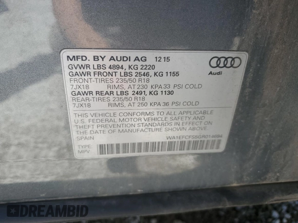 2016 Audi Q3 Premium Plus z VIN WA1EFCFS5GR014684, wystawiony jako Copart lot #57981185 z przebiegiem 92 024 mil mil oraz Szkoda całkowita • Salvage title. Historia ofert i sprzedaży dostępna na DreamBid. Obrazek 13.