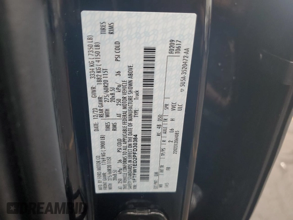 2023 Ford F-150 XL with VIN 1FTFW1ED2PFD30384, listed as a Copart auction lot 55593215 with 21,107 mi miles and Clean title. Bid and sale history available at DreamBid. Image 12.