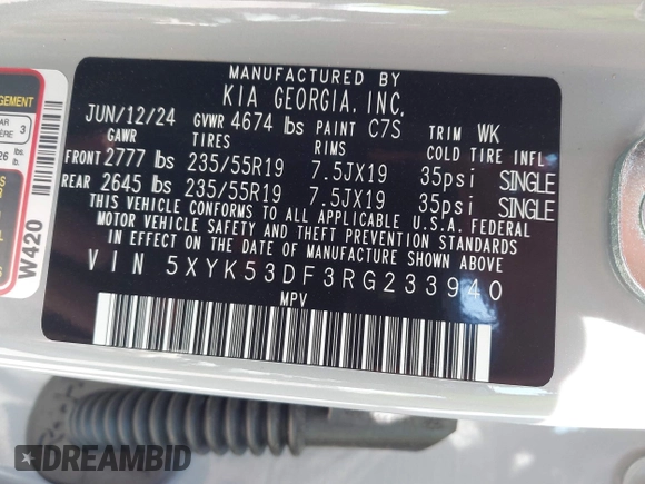 2024 Kia Sportage SX-Prestige with VIN 5XYK53DF3RG233940, listed as a IAAI auction lot 41643523 with 1,018 mi miles and . Bid and sale history available at carsss.com. Image 9.