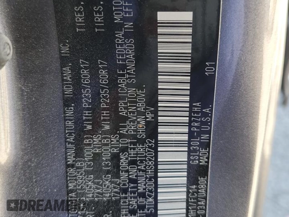 2017 Toyota Sienna LE Auto Access Seat with VIN 5TDKZ3DC1HS820732, listed as a Copart auction lot 54251475 with 104,560 mi miles and Salvage title. Bid and sale history available at DreamBid. Image 13.