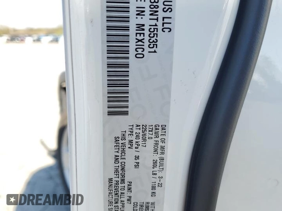 2022 Jeep Compass Latitude with VIN 3C4NJDBB8NT155351, listed as a Copart auction lot 80294454 with Not Provided miles and Salvage Title. Bid and sale history available at DreamBid. Image 15.